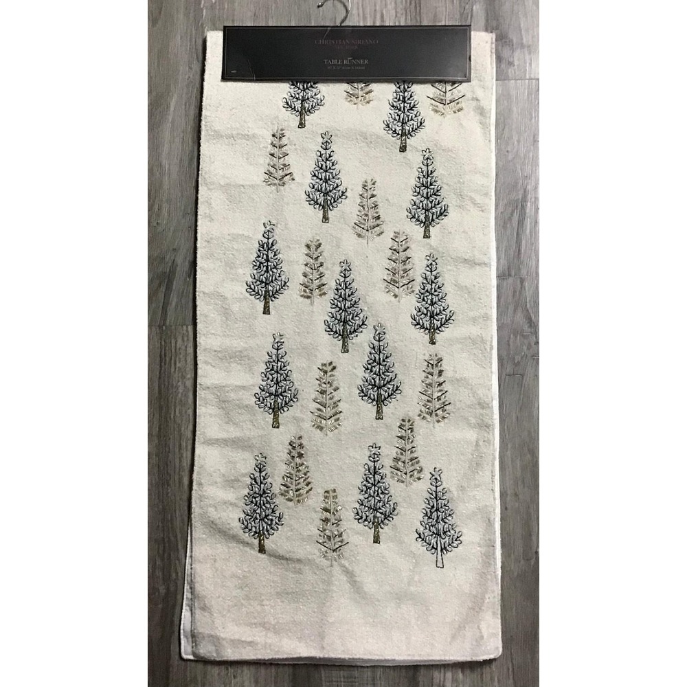Christian Siriano New York Beaded Christmas Tree Table Runner Ivory 16x72 NEW